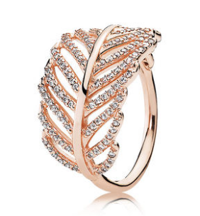 Anillo Pandora Pluma Pavé Oro Rosa