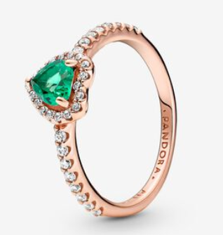 [JZ-87] Anillo Pandora Corazón Verde Halo Oro Rosa