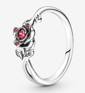 [JZ-88] Anillo Pandora Flor Roja Plata Envejecida