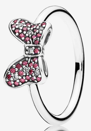 Anillo Pandora moño pavé circonia rosa y roja plata