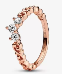 Anillo Pandora banda ondas circonias graduadas oro rosa