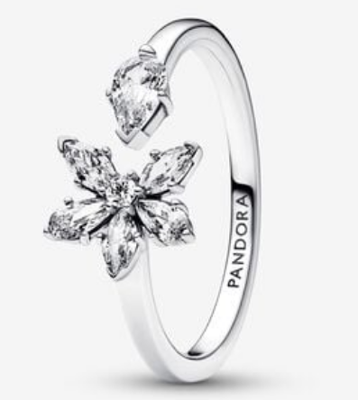 Anillo Pandora flor abierto piedra suelta plata