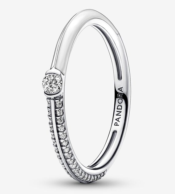 Anillo Pandora doble banda solitario pavé plata