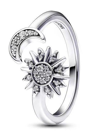 Anillo Pandora luna y sol abierto plata