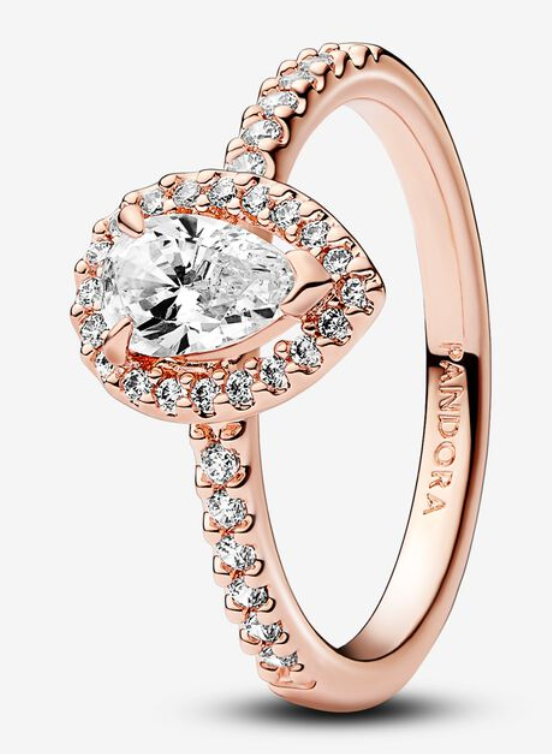 Anillo Pandora halo gota pavé oro rosa