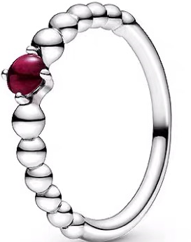 Anillo Pandora Bolitas Cabujón Rojo Granate