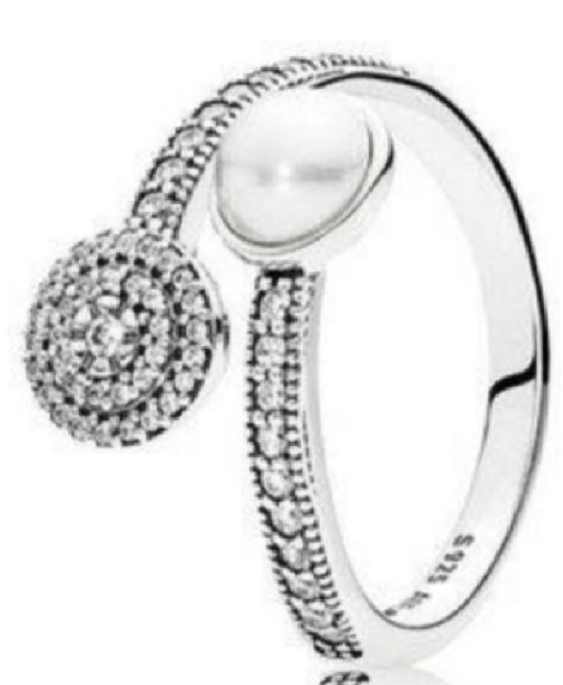 Anillo Pandora Abierto Perla y Halo Pavé