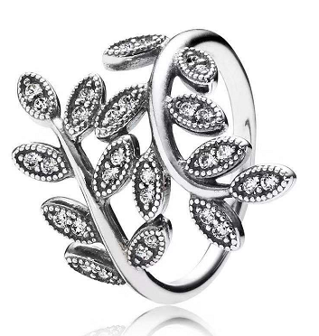 Anillo Pandora Hojas Chispeantes Ramas Pavé