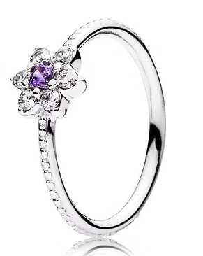 Anillo Pandora flor circonia púrpura plata