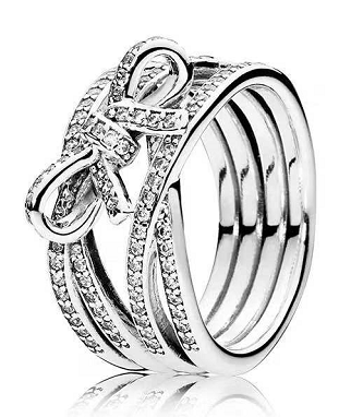 Anillo Pandora lazo pavé multibanda plata