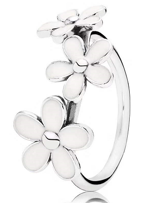 Anillo Pandora margaritas esmalte blanco plata