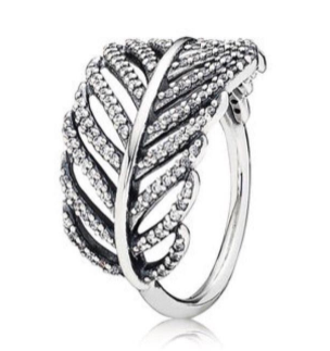 Anillo Pandora pluma pavé plata