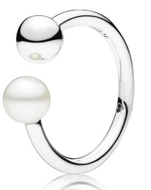 Anillo Pandora abierto perla y esfera plata