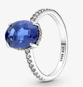 [JZ-189] Anillo Solitario Circonia Azul Plata