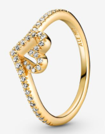 Anillo Corazón Cresta Doble Pavé Baño Dorado
