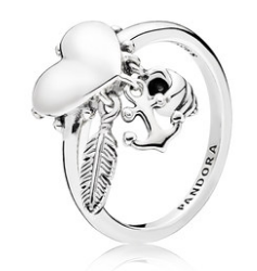 Anillo Corazón Ancla Pluma Colgantes Plata