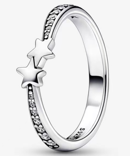 Anillo Pandora Dúo de Estrellas con Banda de Circonias