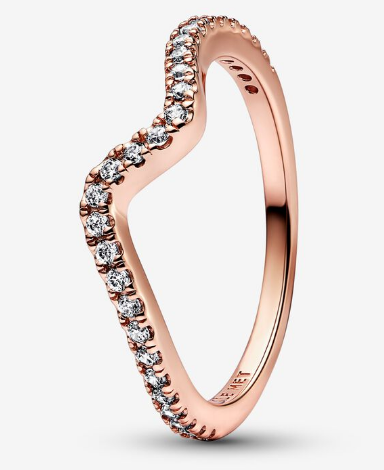 Anillo Pandora Curvo Wishbone Pavé Baño Oro Rosa
