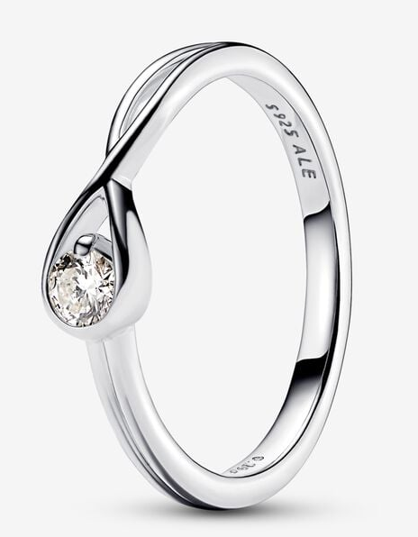 Anillo Pandora Solitario Lágrima Banda Cruzada