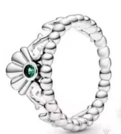 Anillo Pandora Margarita Circonia Verde Banda de Bolitas