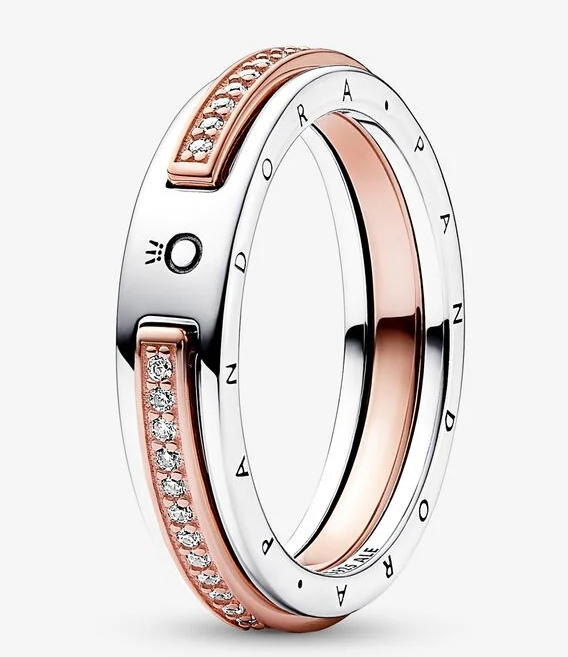 [JZ-519] Anillo Pandora Signature Bandas Cruzadas Bicolor