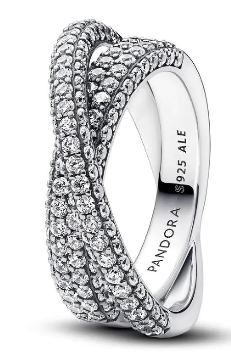 Anillo Pandora Bandas Cruzadas en X Pavé Circonias