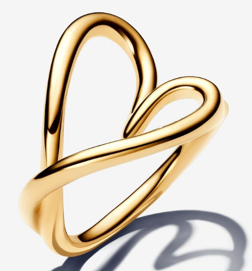 Anillo Pandora Corazón Abierto Alambre Baño Dorado