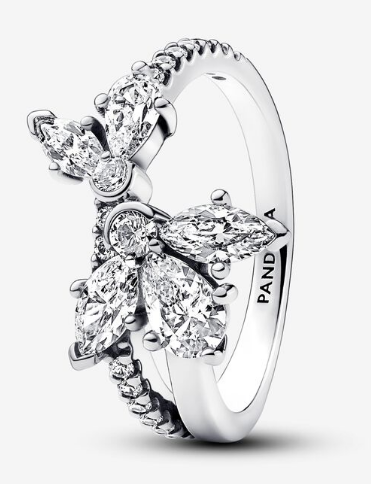 Anillo Pandora Doble Mariposa de Circonias con Banda Pavé