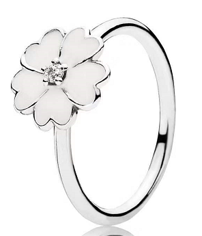 Anillo Pandora flor esmalte blanco plata