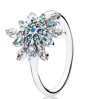 Anillo Pandora copo de nieve circonias azules