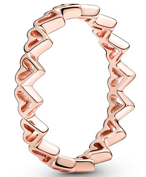 Anillo Pandora Corazones en Zigzag Baño Oro Rosa