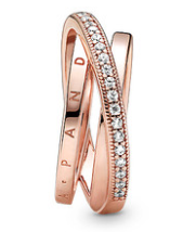 [JZ-243] Anillo Pandora Cruzado Logo Baño Oro Rosa