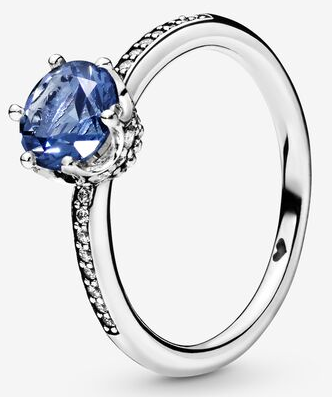 Anillo Pandora Solitario Circonia Azul con Corona de Puntas