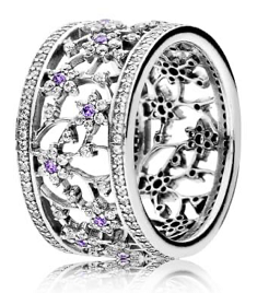 Anillo Pandora Jardín Floral Calado con Circonia Lila