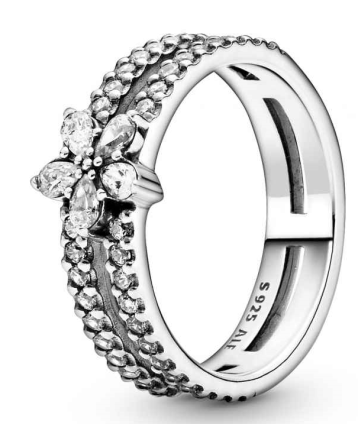 Anillo Pandora Doble Banda Perlada con Flor de Circonias