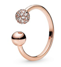 Anillo Pandora Abierto Bolas Baño Oro Rosa con Circonias