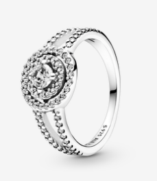 Anillo Pandora medallón vintage doble halo circonia plata