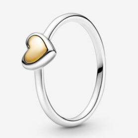 Anillo Pandora corazón liso bicolor oro y plata