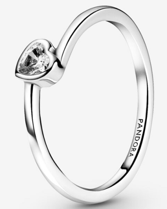 Anillo Pandora corazón solitario circonia facetada plata