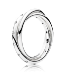Anillo Pandora bandas entrelazadas con puntos brillantes plata