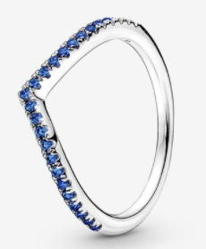 Anillo Pandora silueta V pavé circonia azul plata