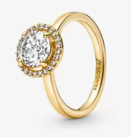 Anillo Pandora halo circonia redonda dorado