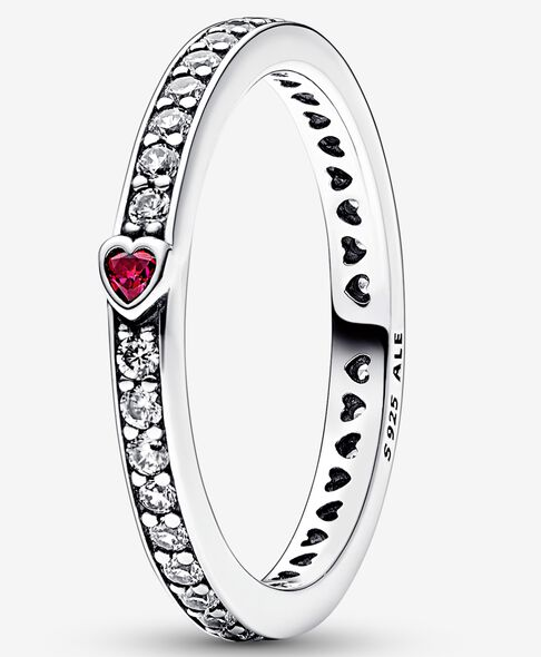 Anillo Pandora Pavé con Corazón Rojo