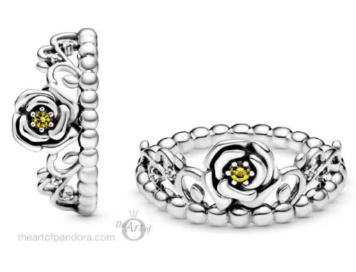 Anillo Pandora Tiara Rosa Amarilla