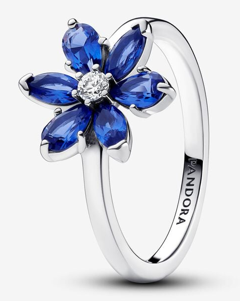 Anillo Pandora Flor Pétalos Azules