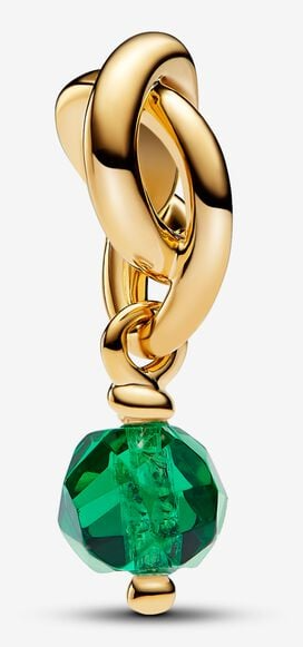 [763462C05] Charm Pandora Nudo Dorado Cristal Verde Esmeralda