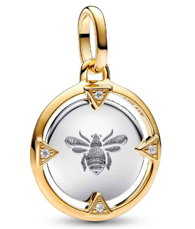 [763417C01] Charm Pandora Disco Abeja Grabada Bicolor