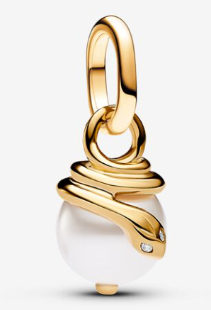 Charm colgante serpiente enroscada perla dorado