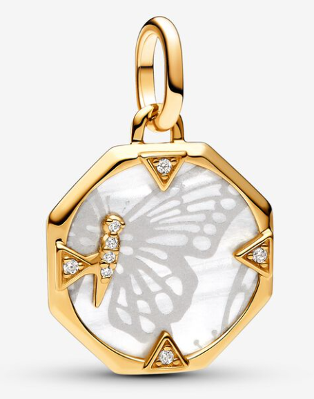 [763366C01] Charm colgante medallón mariposa esmalte blanco