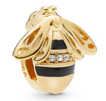 Charm Pandora abeja esmalte negro baño dorado